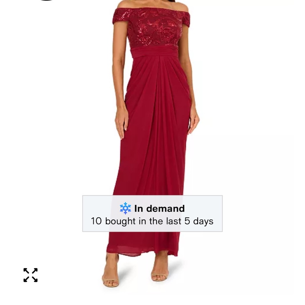 Adrianna Papell Off-Shoulder Burgundy Maxi Dress